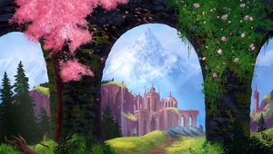 Preview wallpaper arch, castle, rocks, art