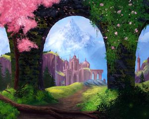 Preview wallpaper arch, castle, rocks, art