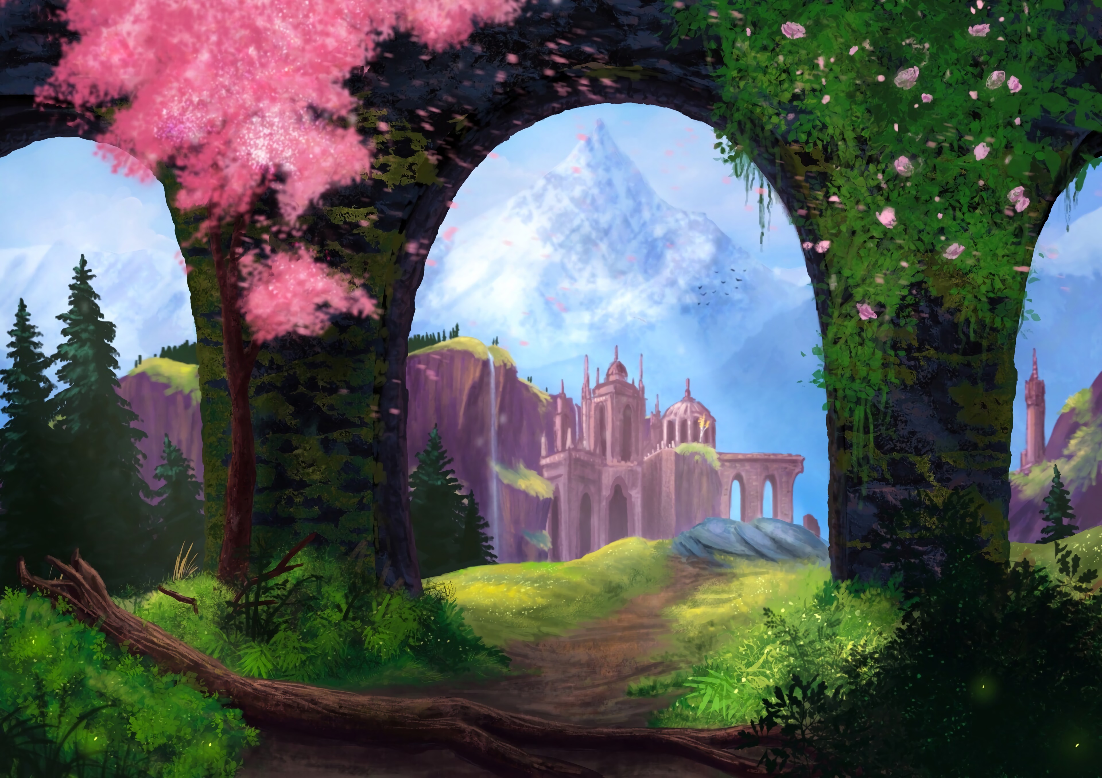 3840x2714 Wallpaper arch, castle, rocks, art