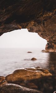 Preview wallpaper arch, cave, stones, rocks, sea