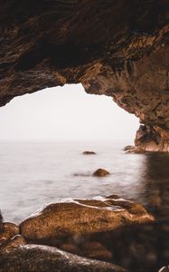 Preview wallpaper arch, cave, stones, rocks, sea