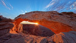 Preview wallpaper arch, rock, stone, rays, sun