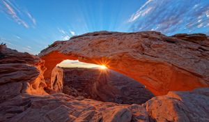 Preview wallpaper arch, rock, stone, rays, sun