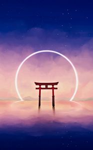 Preview wallpaper arch, shinto, ring, light, art