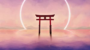 Preview wallpaper arch, shinto, ring, light, art