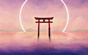 Preview wallpaper arch, shinto, ring, light, art