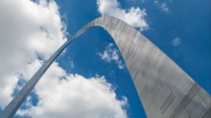 Preview wallpaper arch, sky, clouds, bottom view, blue, white