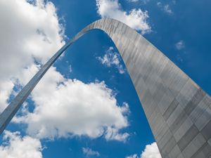 Preview wallpaper arch, sky, clouds, bottom view, blue, white