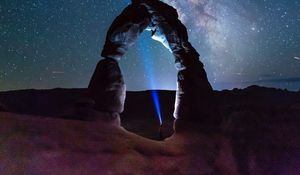 Preview wallpaper arch, stone, starry sky, night, nature