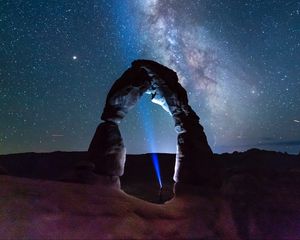 Preview wallpaper arch, stone, starry sky, night, nature