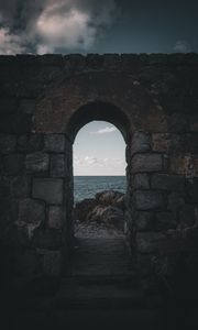 Preview wallpaper arch, stones, sea, horizon, wall