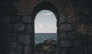 Preview wallpaper arch, stones, sea, horizon, wall