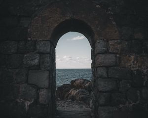 Preview wallpaper arch, stones, sea, horizon, wall