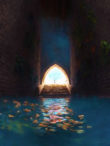 Preview wallpaper arch, tree, tunnel, water, art