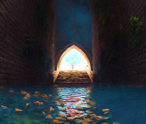 Preview wallpaper arch, tree, tunnel, water, art
