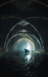 Preview wallpaper arches, boat, fire, water