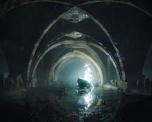 Preview wallpaper arches, boat, fire, water