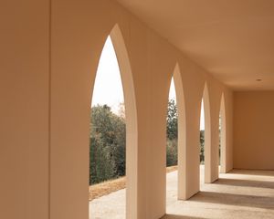 Preview wallpaper arches, building, architecture, rays, light