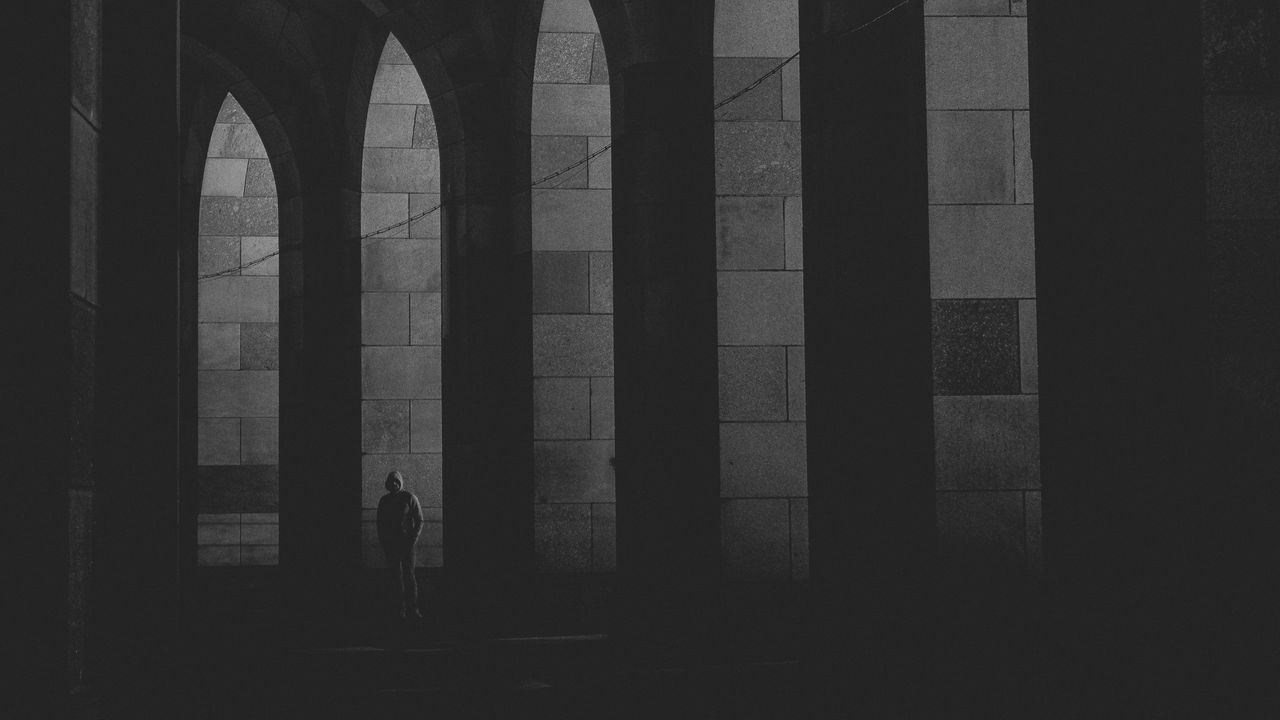 Wallpaper arches, lonely, bw, loneliness