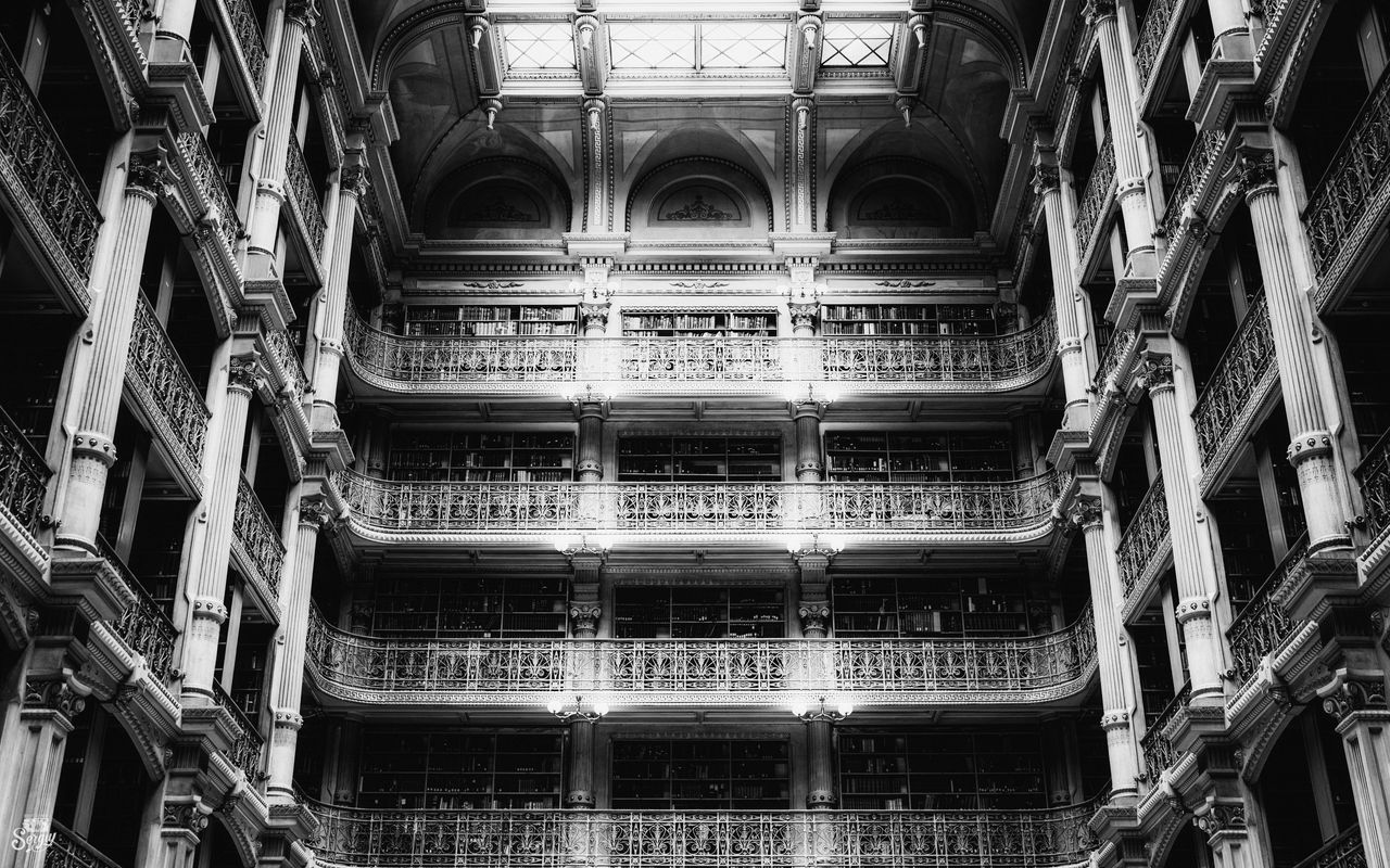 1280x800 Wallpaper architecture, balconies, columns, bw
