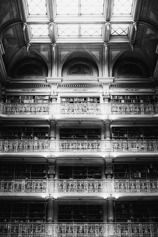 320x480 Wallpaper architecture, balconies, columns, bw