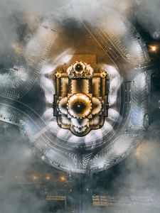 Preview wallpaper architecture, building, aerial view, fog, backlight