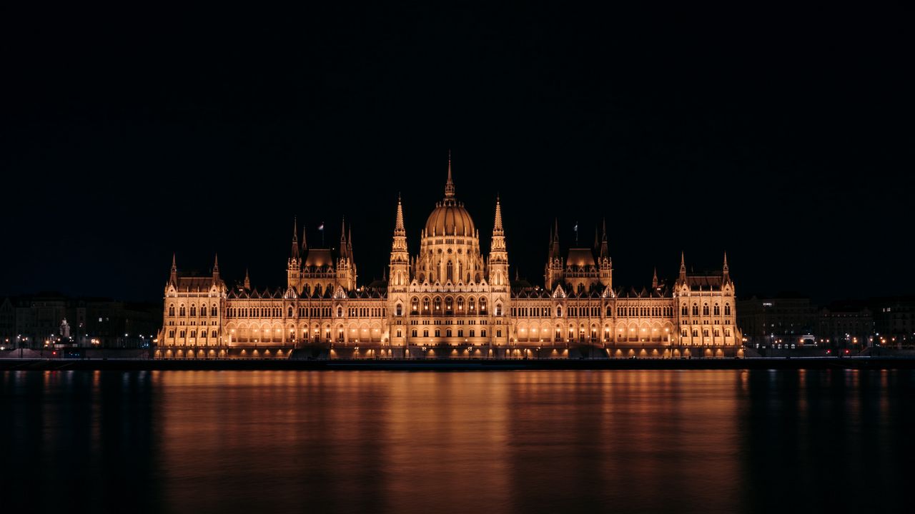 Wallpaper architecture, building, night, glow