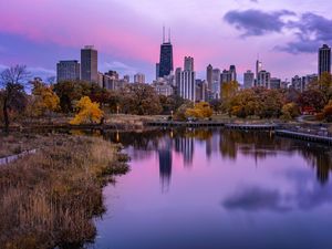 Preview wallpaper architecture, city, buildings, river, usa