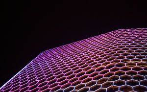 Preview wallpaper architecture, facade, geometric, hexagons, backlight, building