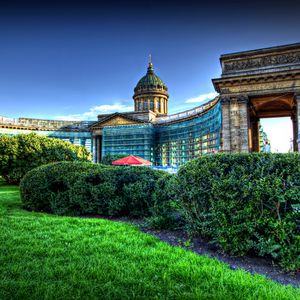 Preview wallpaper architecture, kazan, st petersburg, cathedral, decorative, garden, hdr