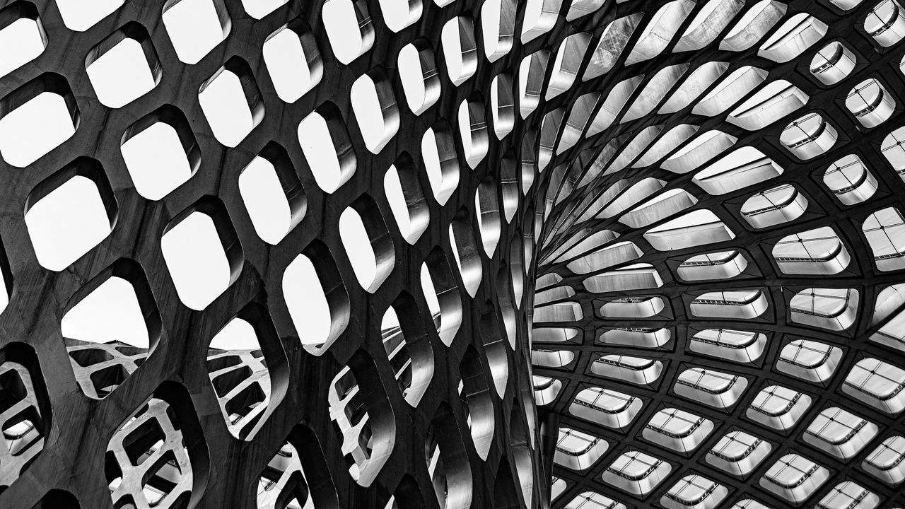 Wallpaper architecture, lattice, spiral, form, bw