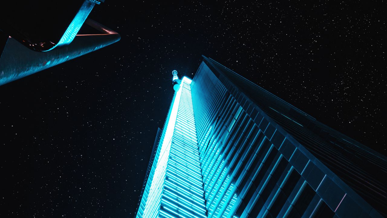 Wallpaper architecture, lights, bottom view, skyscraper