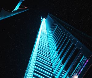 Preview wallpaper architecture, lights, bottom view, skyscraper