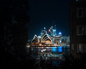 Preview wallpaper architecture, night city, building, theater, sydney