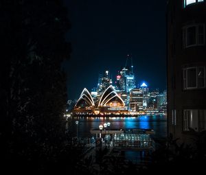Preview wallpaper architecture, night city, building, theater, sydney