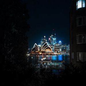 Preview wallpaper architecture, night city, building, theater, sydney