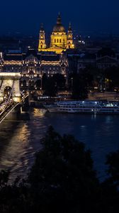 Preview wallpaper architecture, night city, buildings, bridge, river