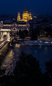 Preview wallpaper architecture, night city, buildings, bridge, river