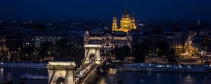 Preview wallpaper architecture, night city, buildings, bridge, river