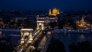 Preview wallpaper architecture, night city, buildings, bridge, river