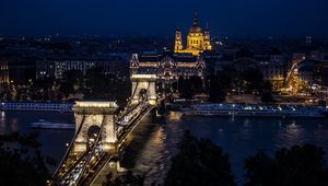 Preview wallpaper architecture, night city, buildings, bridge, river