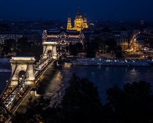 Preview wallpaper architecture, night city, buildings, bridge, river