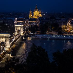 Preview wallpaper architecture, night city, buildings, bridge, river