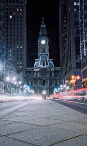 Preview wallpaper architecture, night city, city lights, philadelphia, usa