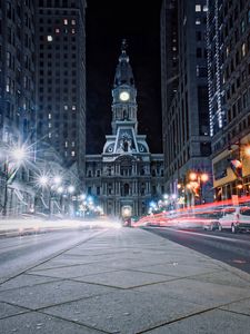 Preview wallpaper architecture, night city, city lights, philadelphia, usa