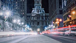 Preview wallpaper architecture, night city, city lights, philadelphia, usa