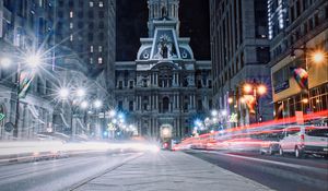 Preview wallpaper architecture, night city, city lights, philadelphia, usa