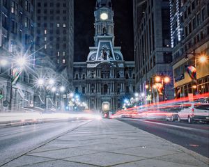 Preview wallpaper architecture, night city, city lights, philadelphia, usa