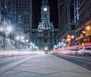 Preview wallpaper architecture, night city, city lights, philadelphia, usa