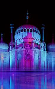 Preview wallpaper architecture, night, neon, light, lilac, blue, pink